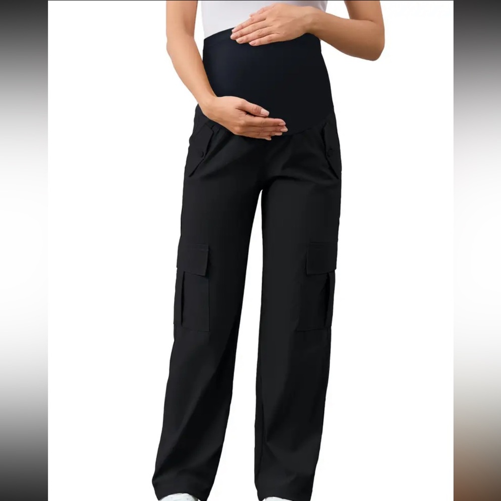 Women's Maternity Black Cargo Pants